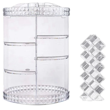 

360 degree Adjustable Carousel Storage for Cosmetics,Perfumes Display Stand Box, (Gift:16 Lipstick Racks Spaces)