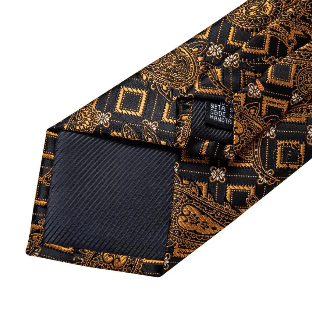 Gift Men Tie Gold Black Striped Paisley Silk Wedding Tie For Men DiBanGu Design Hanky Cufflink Quality Set neck tie