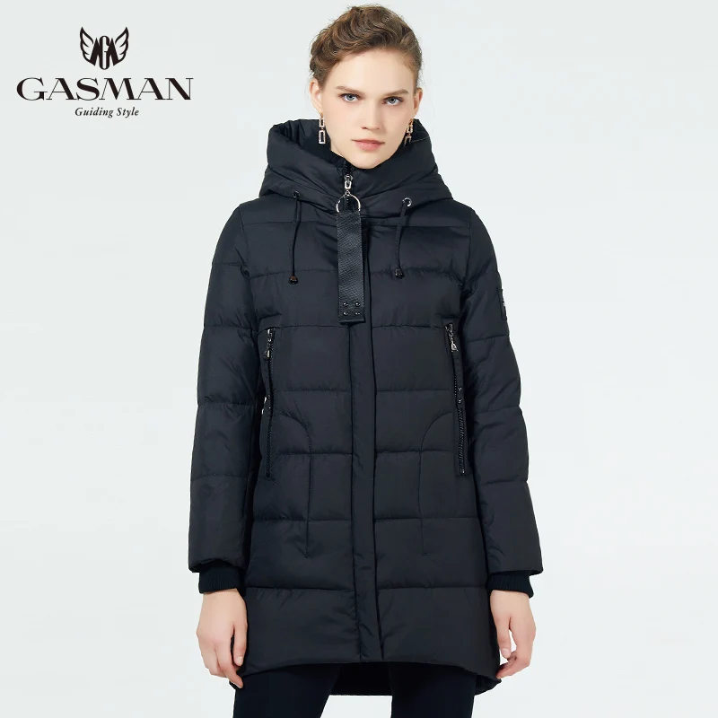 GASMAN 2019 пальто зимнее женское средней длины пуховик на зиму для женщин с капюшоном