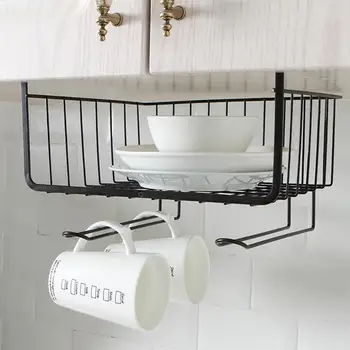 

Home Concise Under Shelf Table Storage Basket Rack Desk Iron Cabinet Hanging Rack Organizer