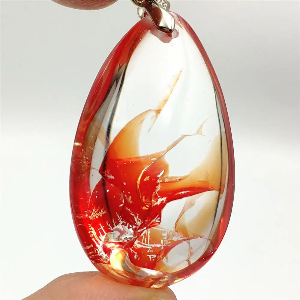 

Genuine Natural Red Limonite Quartz Phantom Pendant 39x24x15mm Clear Bead Water Drop Women Man Rare Multi-inclusions AAAAA