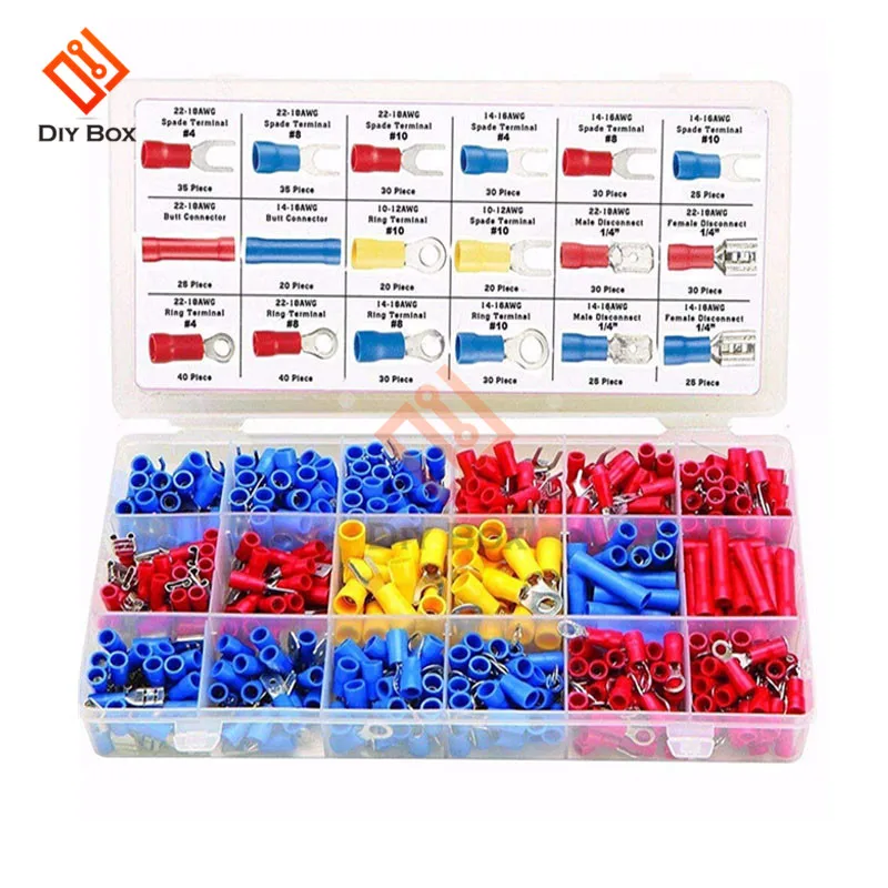 520pcs 300/500/520 шт./лот холодного отжима терминал 1200 шт./лот трубчатый предварительно Изолированный клеммный комплект кабель Соединительный разъем бытовой - Цвет: 520pcs