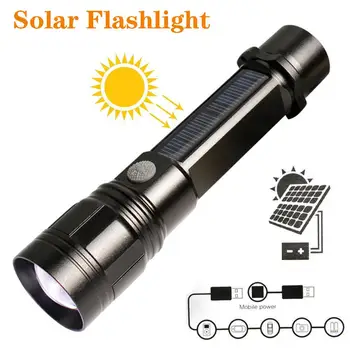 

Dropship Car Flashlight Solar Flashlight USB Rechargeable Multi-function Torch LED Flashlight Outdoor Zoom Power Bank Flashlight