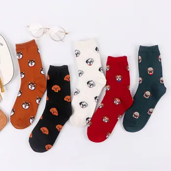 

5 pairs New Fashion Kawai Cartoon Women Combed Cotton Socks Girls Funny Shiba Inu Dog Corgi Lovely Animal Pattern Casual Sock