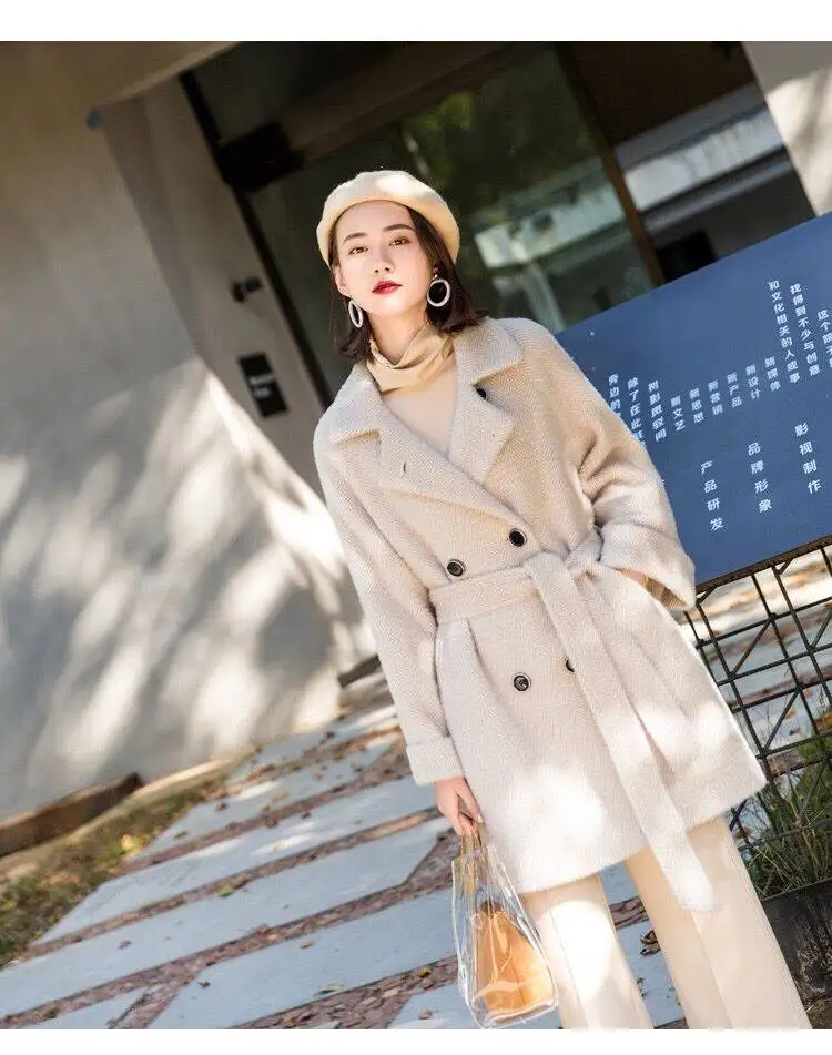 Осенне-зимнее пальто для женщин корейская повседневная куртка Женская Плюс Размер кашемировая теплая Толстая клетчатая длинная куртка бежево-серая манто femme
