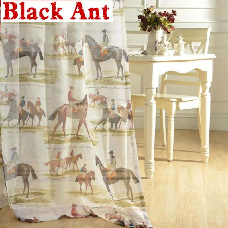 Curtains For Kids Boy Room Knight Horse Window Bedroom Linen Kitchen Printed Voile Sheer Fabrics Cortinas X081# 30 | Дом и сад