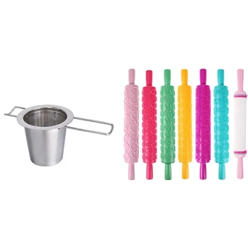 

1Pcs Stainless Steel Tea Infuser Filter Long Handle & 7Pcs Different Patterns Non-Stick Rolling Pin