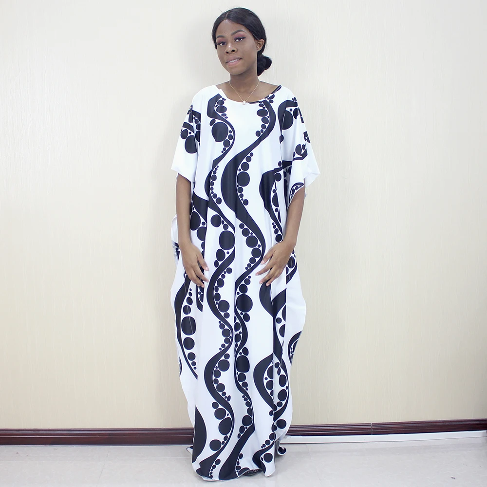 

2019 Latest Dress African Dot Printed Batwing Sleeve Women Elegant Plus Size Fashion Maxi