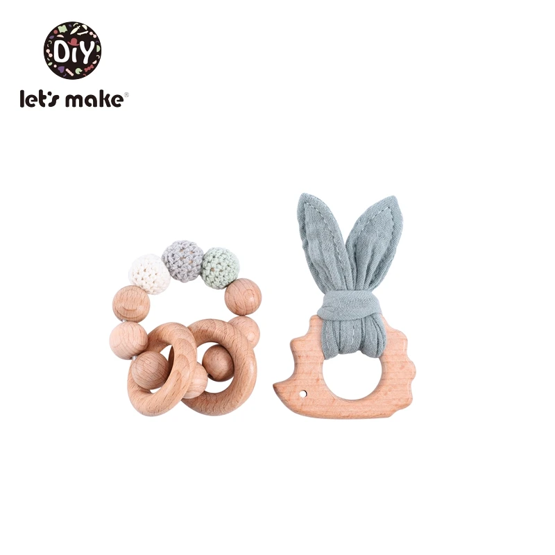 green set Детское Зубное кольцо от компании Let's Make; зубное кольцо из Вязаные бусы из бука, хлопковый комплект из 2 шт./компл. браслет деревянный против грызунов нового дизайна кольцо без латекса банные халаты в виде животных для маленьких игрушки для режущихся зубов - Цвет: green set