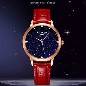 

WLISTH Women Watch Luxury Starry Sky Star Dial Watch Fashion Rose Gold Quartz Wrist Watch Clock Female Leather relogio feminino