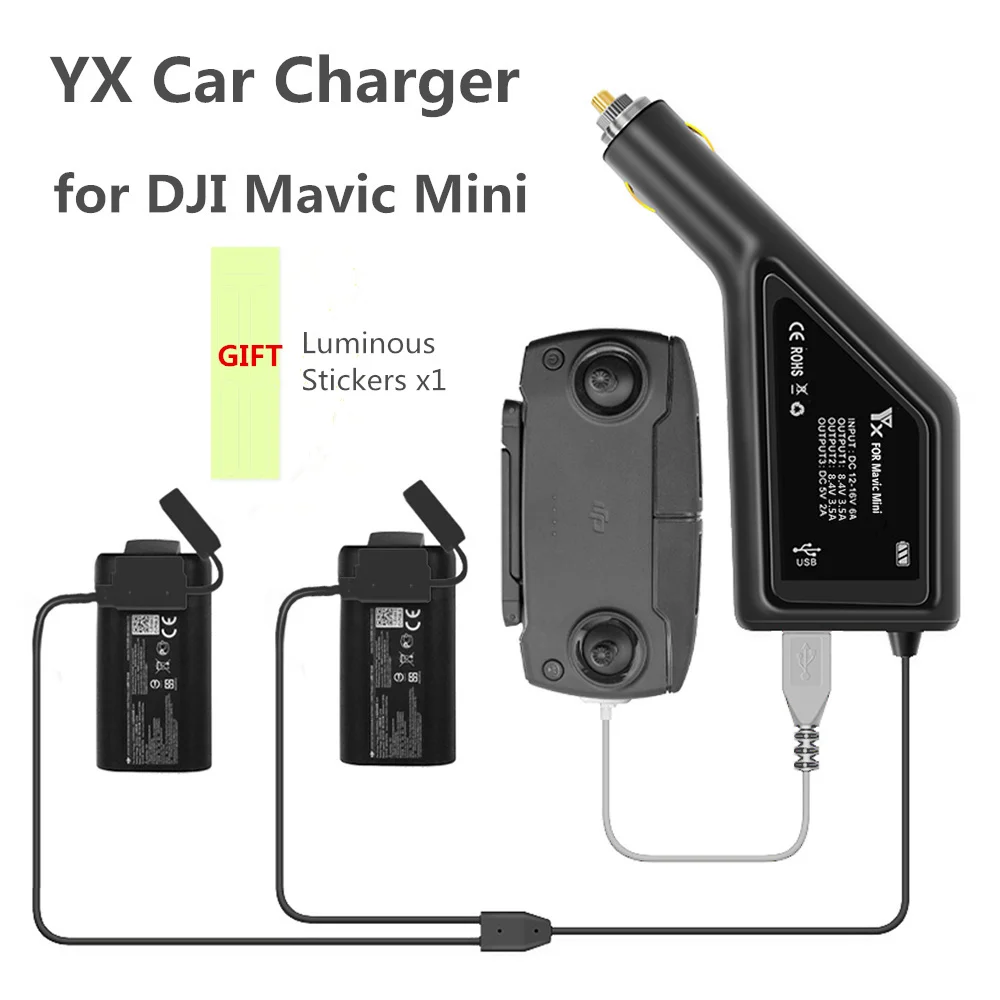 YX 3 in 1 Car Charger For DJI Mavic Mini Intelligent Battery Charging Hub Mavic Mini Car Connector USB Adapter Multi 2 Battery