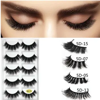 

5 Pairs 3D Mink Hair False Eyelashes Natural Long Thick Lashes Cross Handmade Soft Wispy Eyelash Extension Makeup Beauty Tools