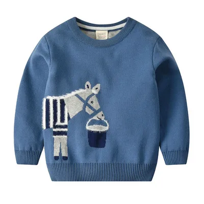zebra blue Свитера для маленьких мальчиков от 2 до 8 лет трикотажная одежда пуловеры с круглым вырезом хлопковые свитера с рисунком динозавра для девочек Детский свитер - Цвет: zebra blue