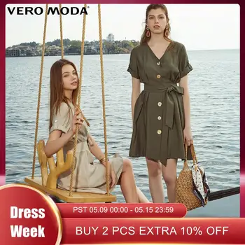 

Vero Moda Women's OL Style Vintage V-neckline Buttoned Dress | 31926Z543