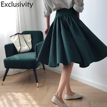 Юбка Женская Ранняя осень новая высокая талия большой качели зонт со словами юбка фея плиссированная юбка