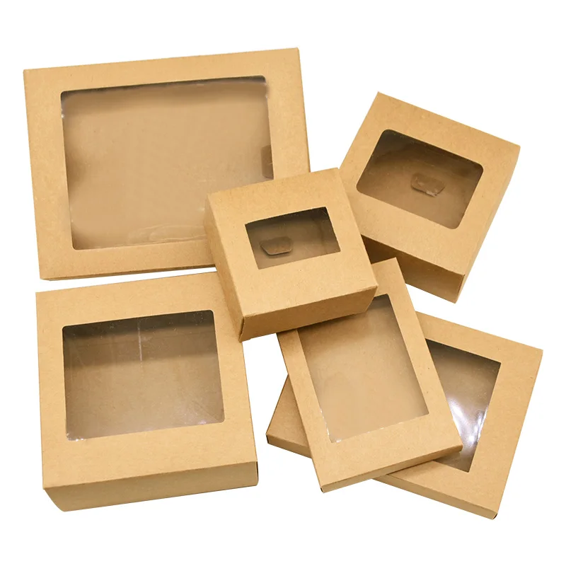 10pcs Large Black Kraft Gift Boxes With White Craft Paper Window -   - Up to 50% Discount - Free Delivery