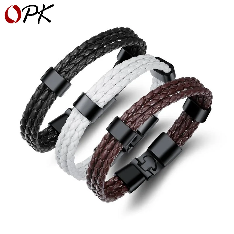 

OPK European and American hand ornaments retro simple 3-layer personalized woven leather bracelet for men