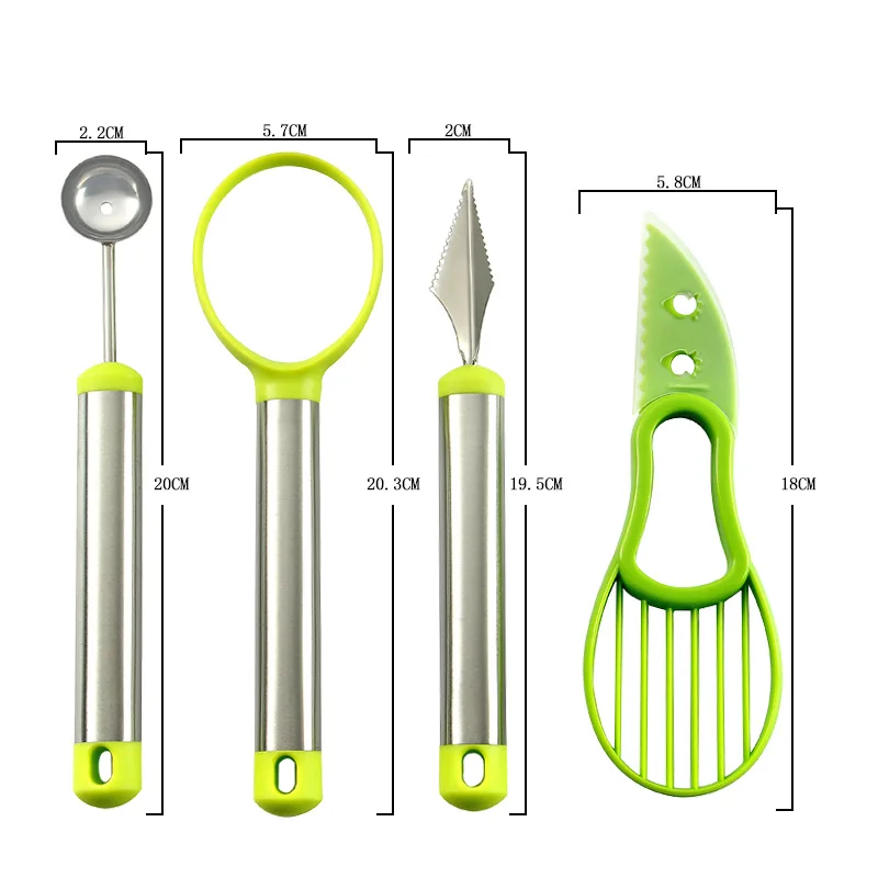 不锈钢水果工具三件套 水果雕花工具 水果挖球器挖球勺 跨境专供_4