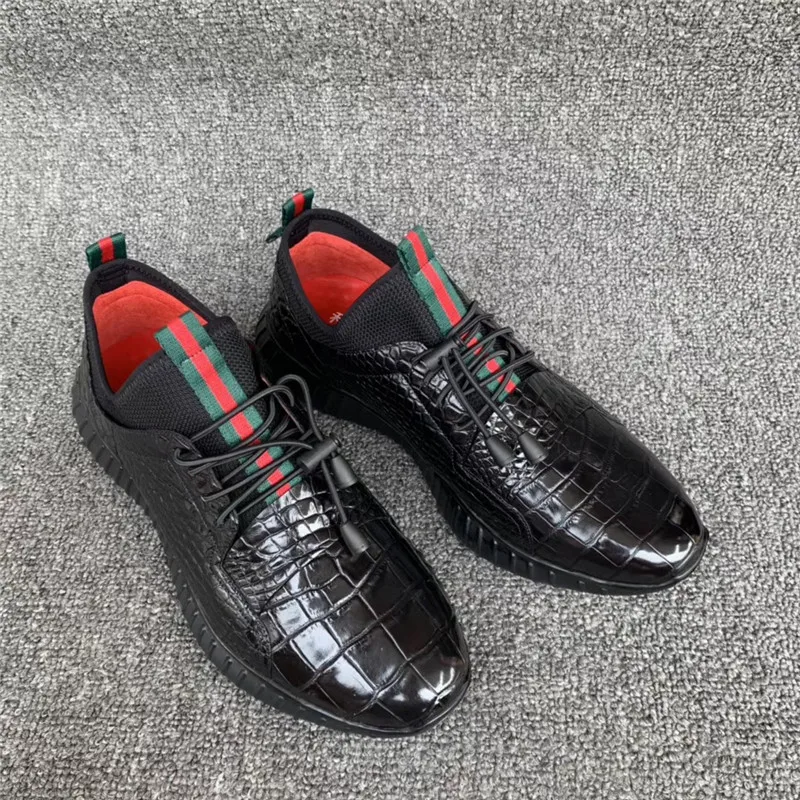 

Authentic Crocodile Belly Skin Soft Rubble Sole Men's Casual Sneakers Exotic Genuine Alligator Leather Male Elastic Band Shoes