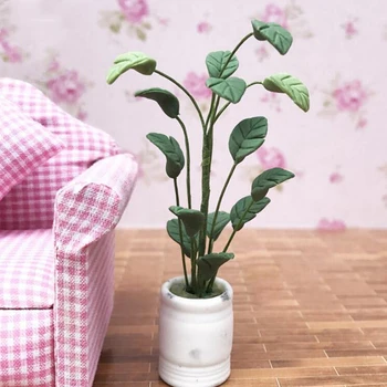 

1Pc Green Miniature Accessories Mini Plastic Tree for 1:12 Doll House Decoration Potted Simulation Potted Plants Model Toys
