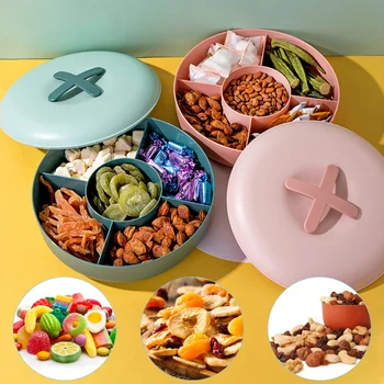 

Portable Snacks Candy Sorage Box Tray Multifunctional Five Grid Fruit Box Pink Tray Nuts and Candy Snacks Service Round Tray