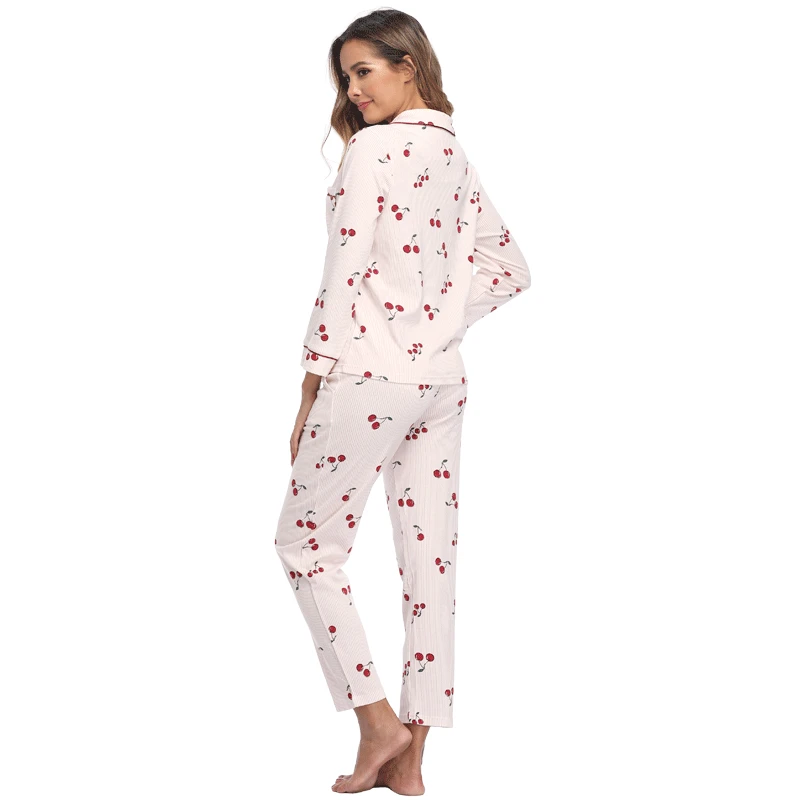 Женские хлопковые Пижамные комплекты с фруктовым принтом; пижамы для девочек; сезон весна-осень; теплые пижамы для студентов; женские
