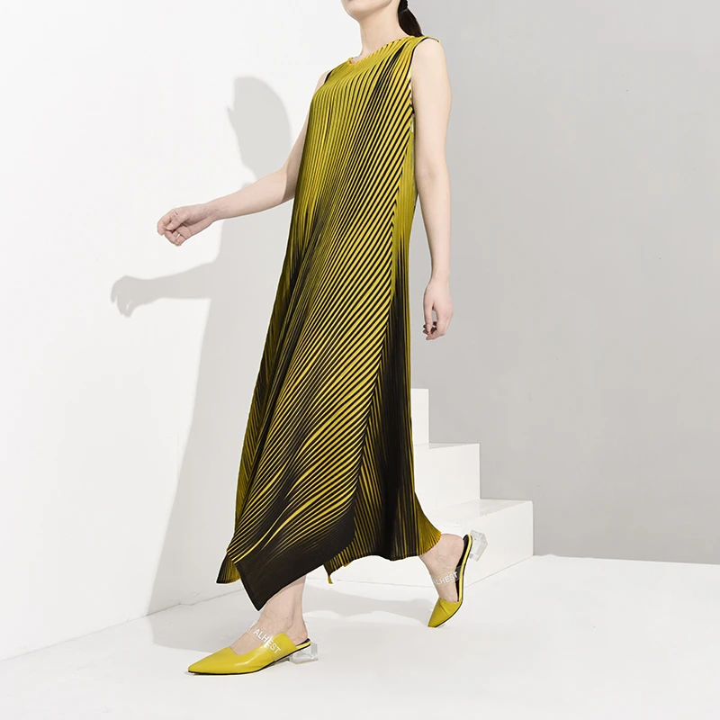 Модное Новое модное женское платье, женские толстовки, Vestido, Осеннее и летнее платье без рукавов, плиссированное винтажное платье WH25517