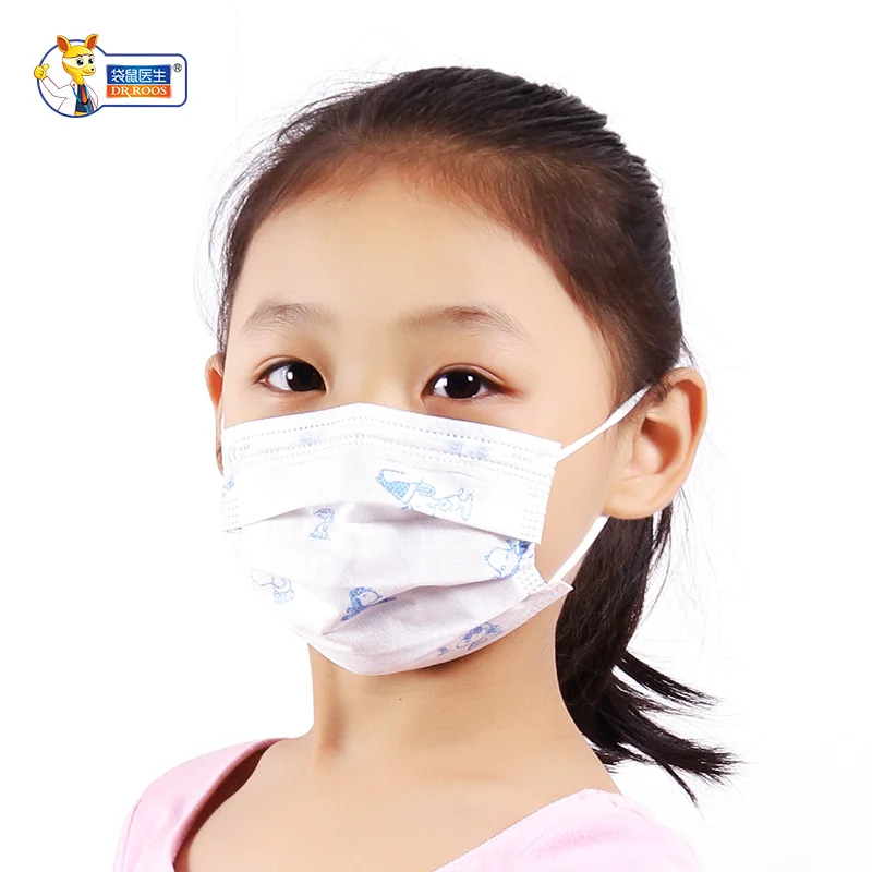 DR.ROOS 5Pcs/package Blue puppy print 3-layer children disposable non-woven breathable dust-proof anti-fog earrings mouth mas