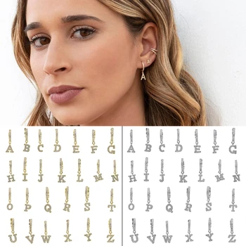 

Fashion 100% S925 Sterling Silver 26 English Letters Inlaid With Zircon Ear Circle Earrings Single For Women Gift Circle Earring
