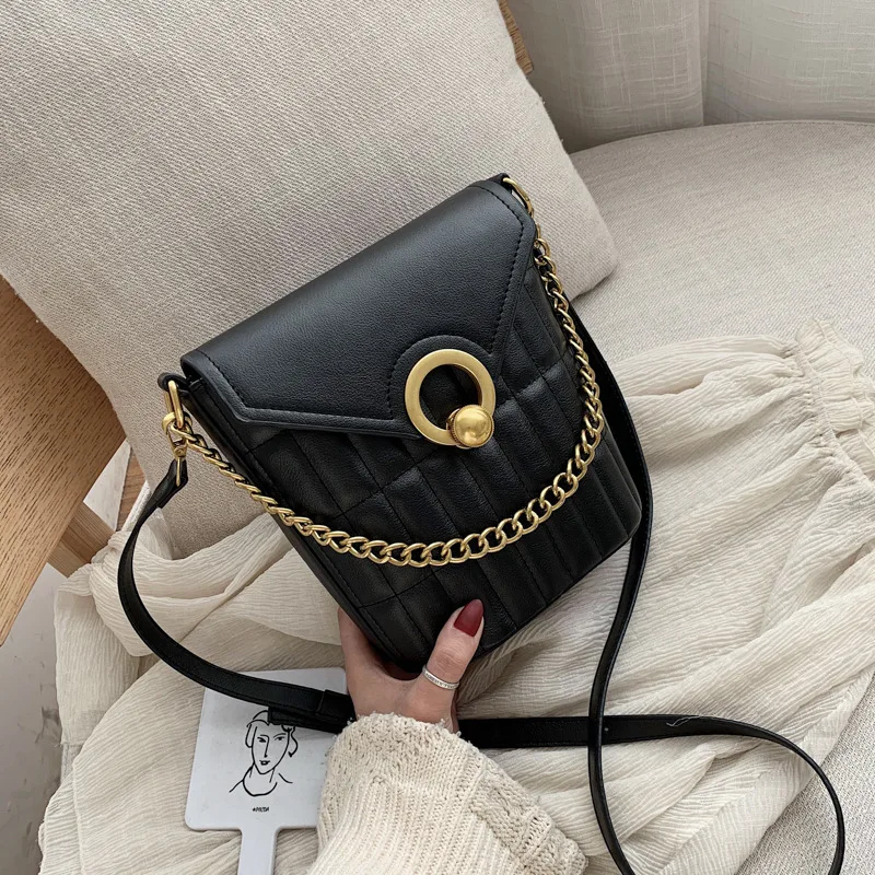 

France Non-mainstream Bag Women's 2020 New Style Simple Rhombus Spiraea WOMEN'S Bag INS Chain Bucket Bag Shoulder Bag