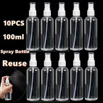 

10Pc 100ml Portable Transparent Travel Empty Spray Bottles Plastic PET Sample Vials Cosmetic Perfume Atomizer Essential Oil Pot