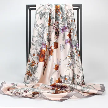 

90cm Satin Printed Elegant Flower Silk Scarves Activities Gift Cheap Scarves