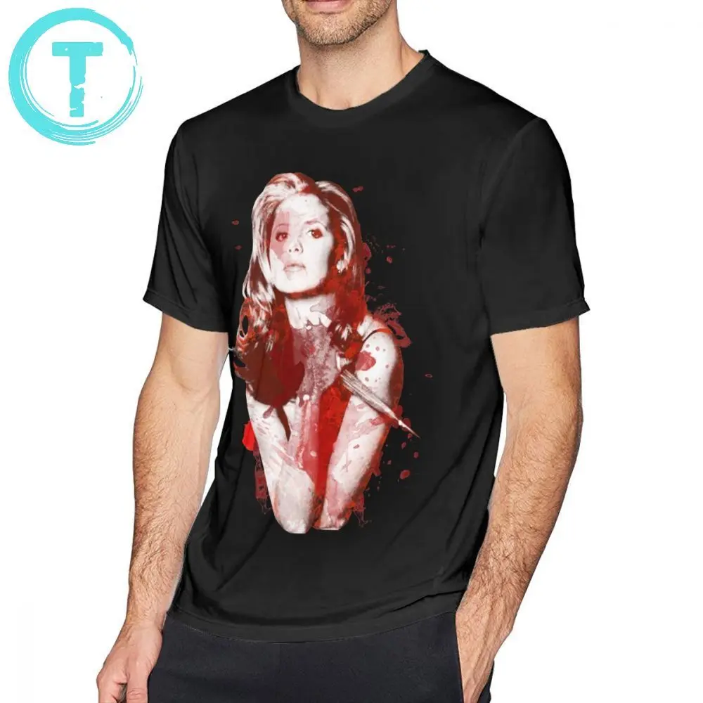 Buffy T Shirt Splatter T-Shirt Fun Print Tee Man Cotton Big Summer Short-Sleeve Tshirt |