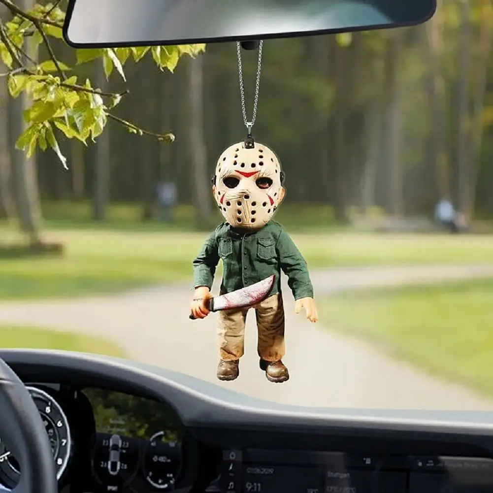 Printed Car Rearview Mirror Charms Interior Decoration Halloween Doll Pendant Auto Mirror Pendant For Auto Interior Accessories