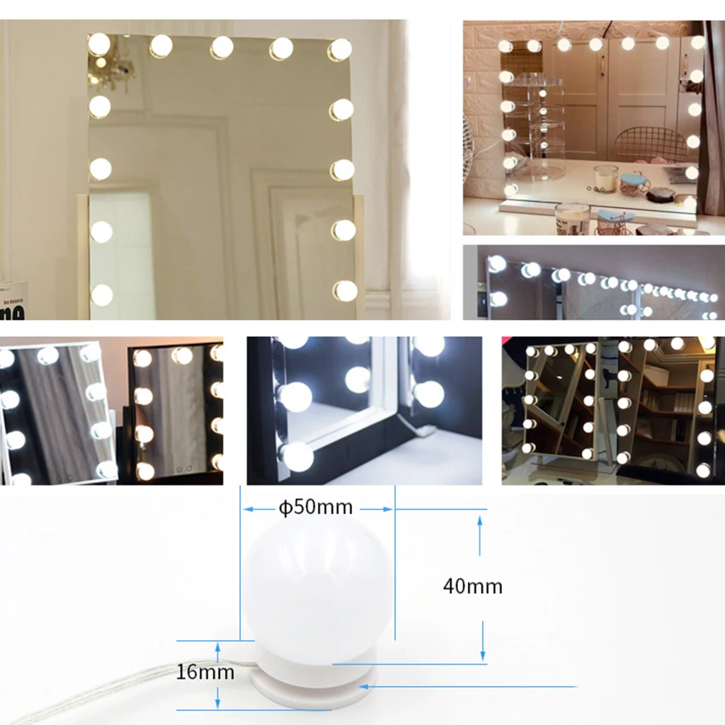 10LED LED Makeup Mirror Light Bulb Hollywood Vanity Lights Stepless Dimmable Wall Lamp Bulbs Kit for Dressing Table