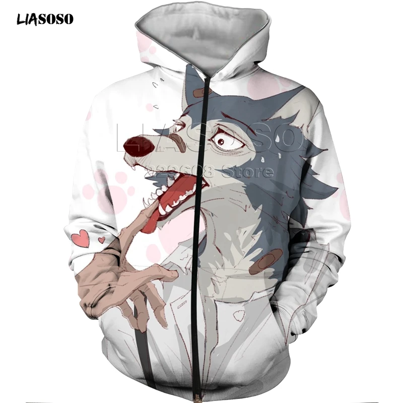 LIASOSO, новинка, Повседневный, 3D принт, для женщин, мужчин, BEASTARS, стильный, на молнии, худи, зима, на молнии, толстовка, хип-хоп, пуловер, BEASTARS, короткий рукав