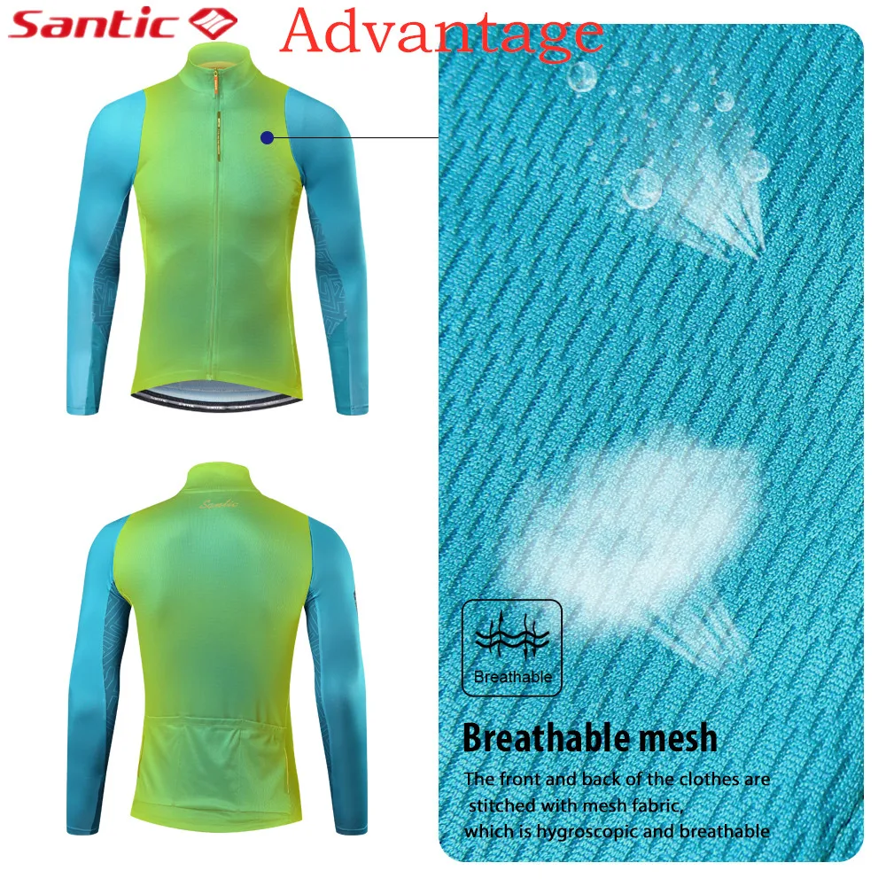 Santic Cycling Jersey Men Quick Dry Long Sleeve Bicycle coat Sun-protective Comfortable MTB Road Bike Top Jersey Asian Size