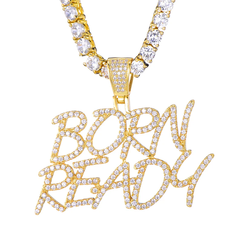 Ожерелья и подвески в стиле хип-хоп Iced Out Bling с кубическим цирконием BORN READY для мужчин, ювелирные изделия с теннисной цепочкой