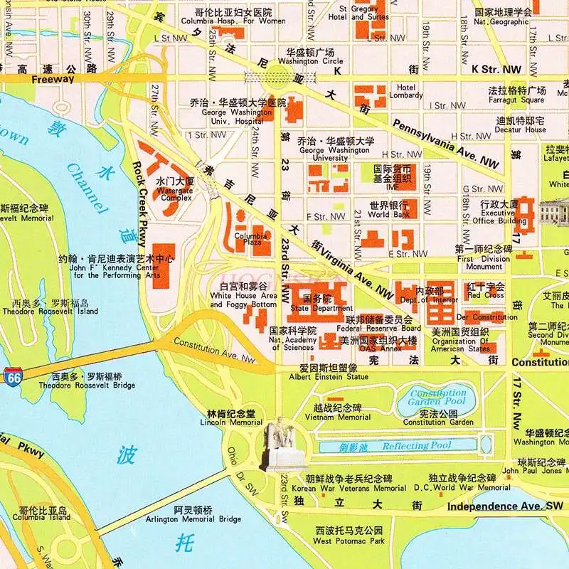 Map of the United States in Chinese and English showing the distribution of major national universities in United States