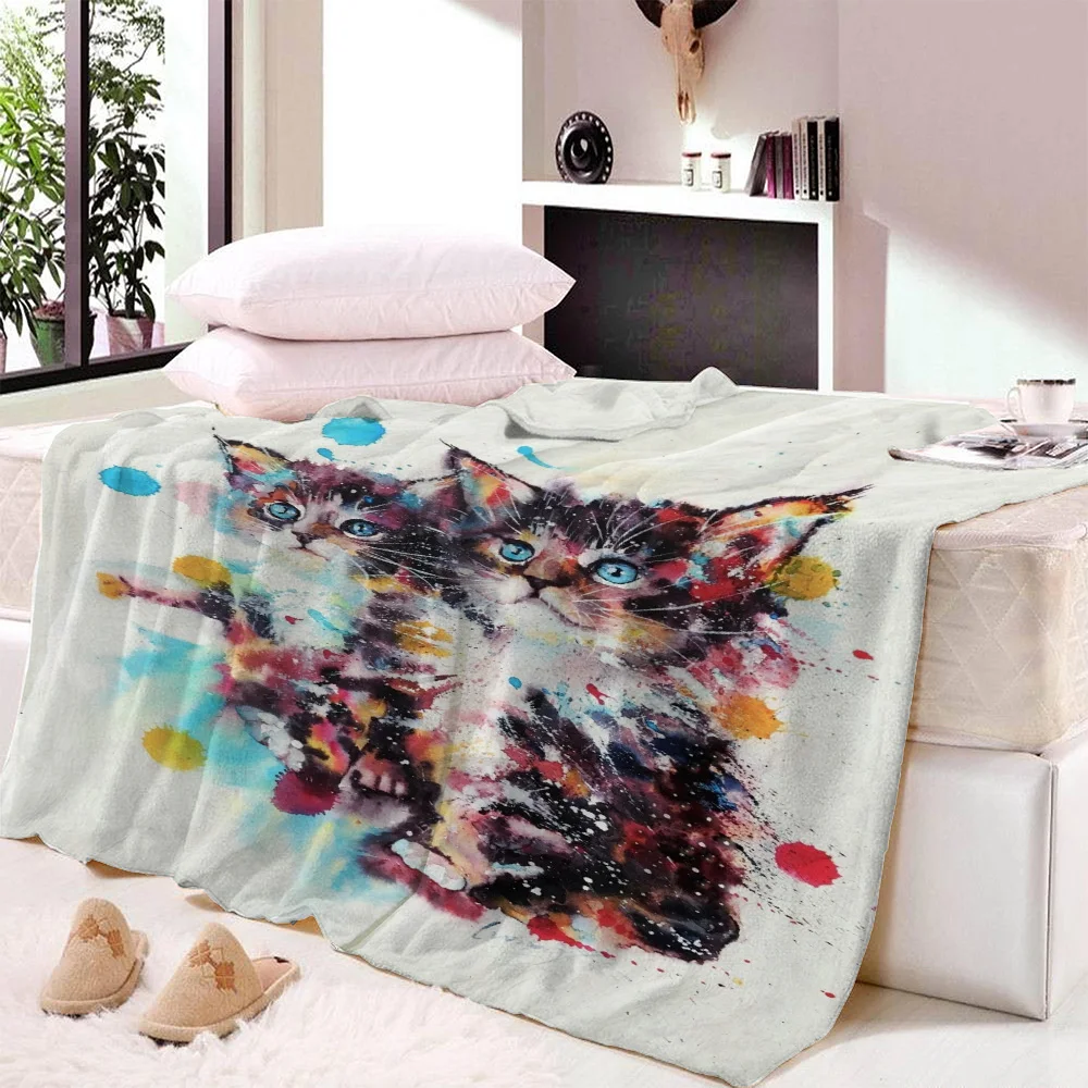6 Custom DIY Cat Hippie Pug Microfiber Blanket Kids Home Warm Bedding Fleece Sherpa Blanket 3D Print Animals Blanket Sofa Cover - Цвет: 6