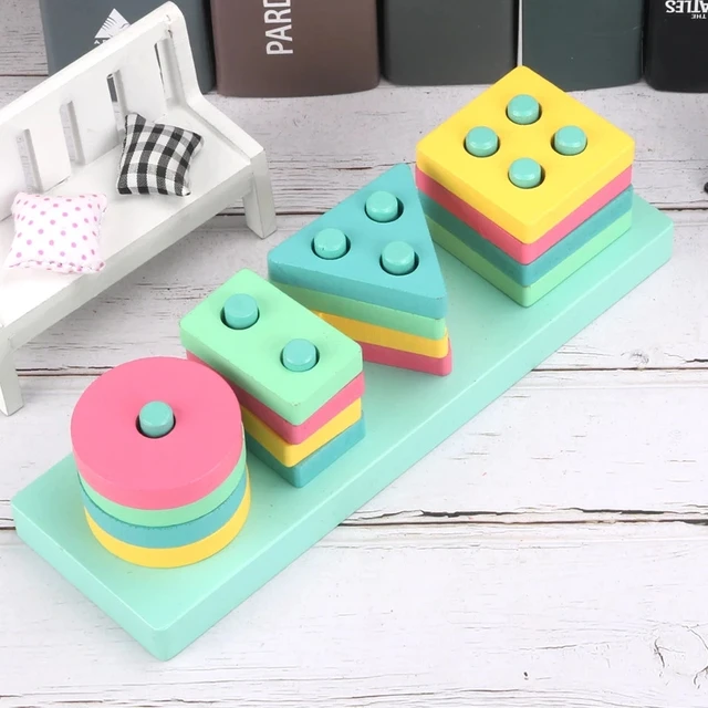 Hot Kids Montessori Wooden Toys Macaron Blocks Learning Toy Baby Music Rattles Graphic Colorful Wooden Blocks Educational Toy 4
