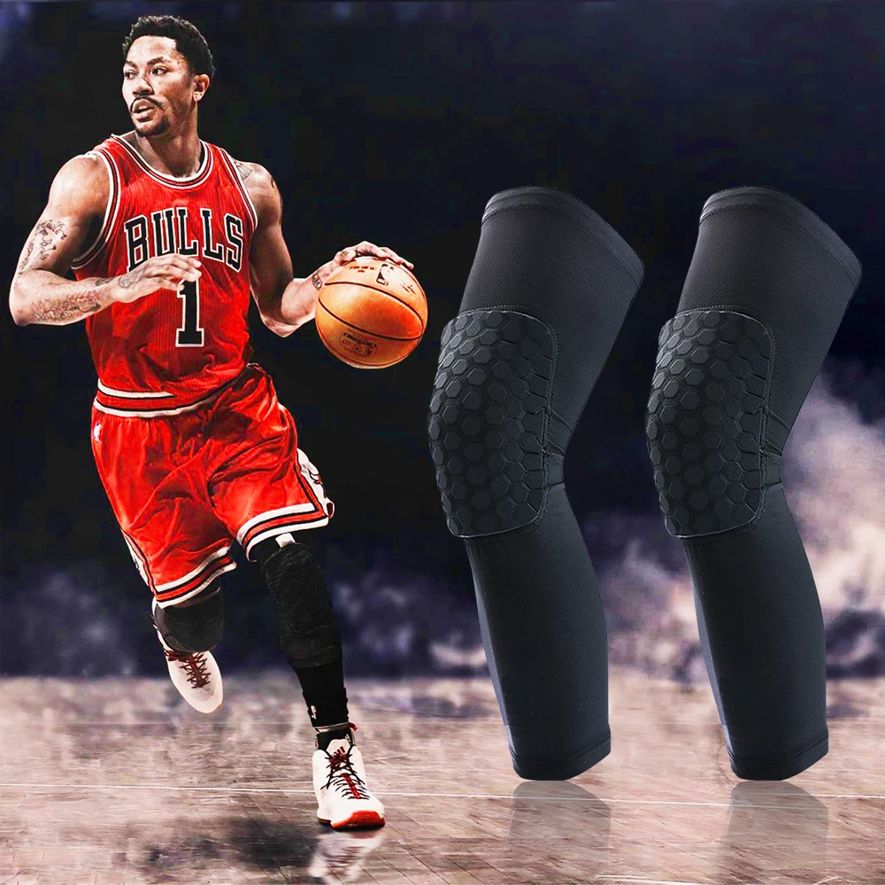 1PC Breathable Absorb Sweat Basketball Knee Pad Honeycomb Shockproof Long Leg  Sleeves Knee Brace Football Sports Knee Guard