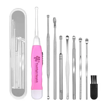 

9 Pcs Ear Spoons Set Ear Cleaning Tools with Storage Box environmentally-friendly stainless steel LED Visible Ear Pick Scoop
