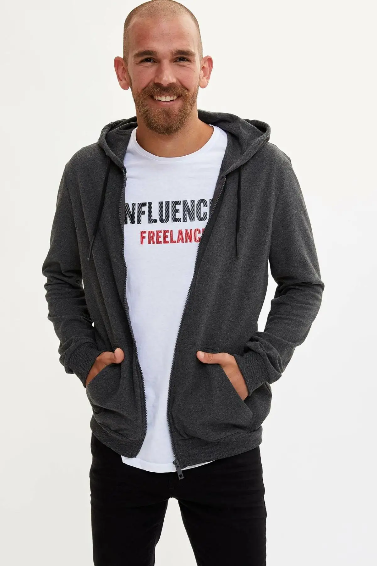 

DeFacto Man Fashion Zipper Pure Color Hoodies Jacket Male Casual Loose Solid Coat Men Spring Autumn New -L0980AZ19AU