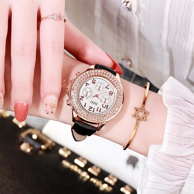 2022  New Women's Watch Rhinestone Rose Gold Case Korean Arabic Digital Trend Women Watches