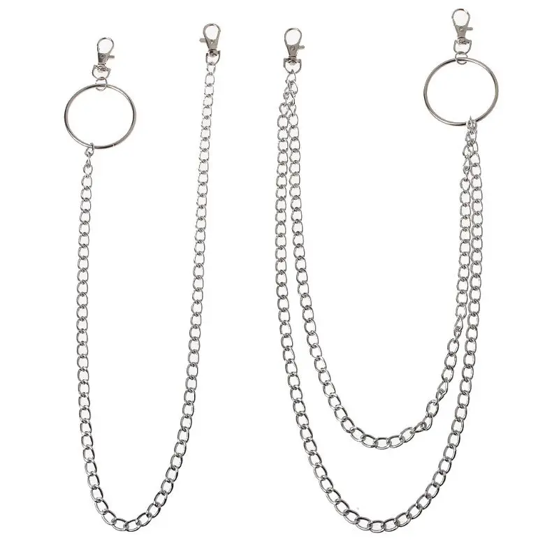 

2Pcs Cool Punk Rock Wallet Belt Chain Pants Chain Secure Travel Wallet Chain Heavy Duty Jeans Link Coil Leash Jewelry