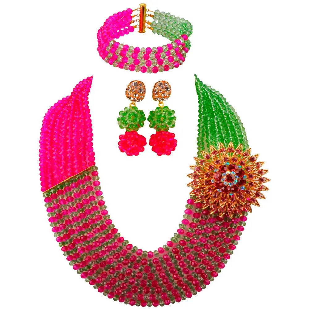 hot pink pale green Majalia, классический модный нигерийский Свадебный Африканский комплект ювелирных изделий, золотой, коричневый и Золотой ab кристалл, ожерелье, свадебные ювелирные наборы - Окраска металла: hot pink pale green
