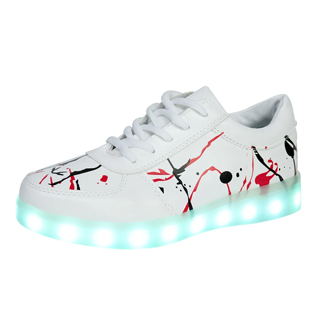 USB зарядное устройство светящиеся кроссовки волоконно-оптические белые туфли для девочек и мальчиков мужские и женские вечерние свадебные туфли zapatos de mujer 9m3 - Цвет: Белый