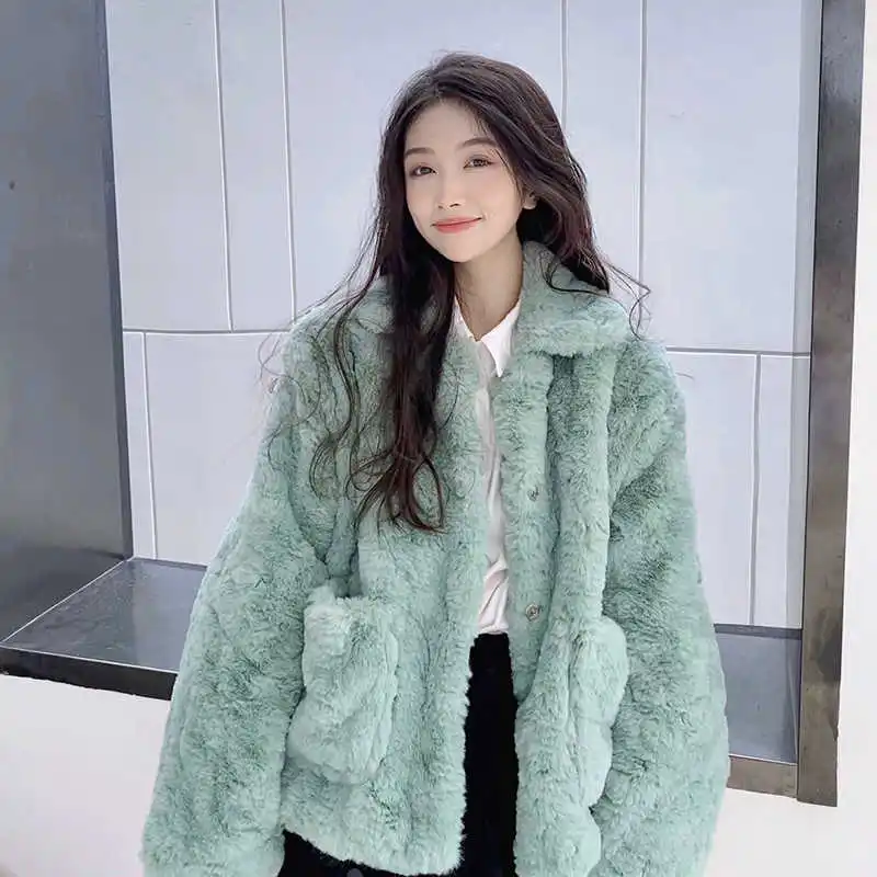 

Wenfly Women Jacket New Korean Loose Lamb Wool Faux Fur Leopard Fur Coat Winter Thick Warm Streetwear Female Outerwear