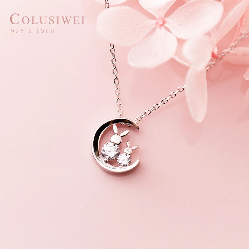 Colusiwei, 925 пробы, серебряное, милое, блестящее, прозрачное, CZ, кролик, луна, животное, подвески, ожерелье для женщин, хорошее, Стерлинговое Серебро, ювелирное изделие